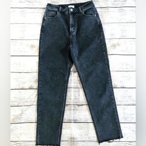 Lattelier black high waist raw hem soft denim mom jeans